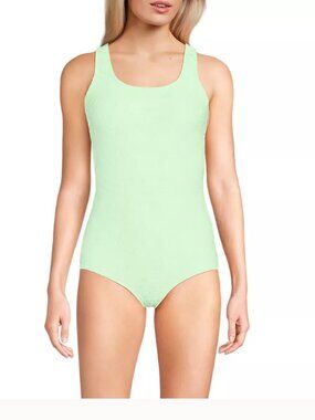 Lands’ End Mint Green One Piece Swimsuit Built In Bra Size 16W Modest